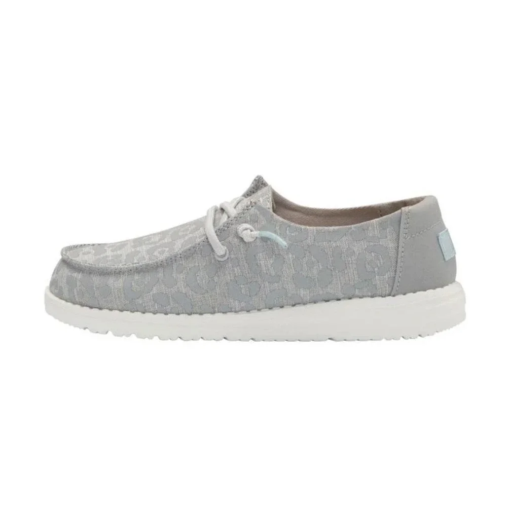 HEY DUDE Girls Leopard Shoe Gray Wendy Youth Cat Eye Slip On Kids Silver 13